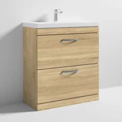 Brooklyn 800 Natural Oak Floor Standing Vanity Unit With Thin-Edge Basin