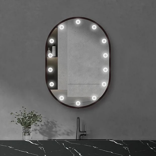 Arezzo Bulb 500 X 700mm Capsule Matt Black LED Illuminated Mirror With Motion Sensor + Anti-Fog 4 Arezzo Bulb 500 X 700mm Capsule Matt Black LED Illuminated Mirror With Motion Sensor + Anti-Fog - Image 2