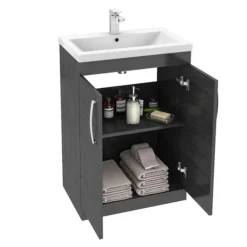 Brooklyn 600mm Black Vanity Unit - Floor Standing 2 Door Unit -Modern Bathroom Shop brooklynblackvanityunit600mmd3