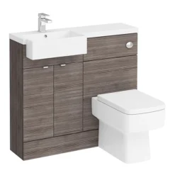Brooklyn 1000 Grey Avola Semi-Recessed Combination Unit (Square Basin, Vanity + WC Unit)