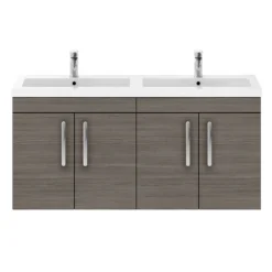 Brooklyn 1205mm Grey Avola Wall Hung 4 Door Double Basin Vanity Unit -Modern Bathroom Shop bwh12ga2d d3