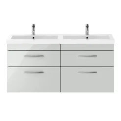 Brooklyn 1205mm Grey Mist Wall Hung 4 Drawer Double Basin Vanity Unit -Modern Bathroom Shop bwh12gm4d nd1