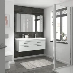 Brooklyn 1205mm Grey Mist Wall Hung 4 Drawer Double Basin Vanity Unit -Modern Bathroom Shop bwh12mg2d d3