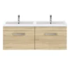 Brooklyn 1205mm Natural Oak Wall Hung 2 Drawer Double Basin Vanity Unit -Modern Bathroom Shop bwh12n1d d3