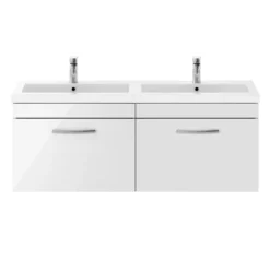 Brooklyn 1205mm Gloss White Wall Hung 2 Drawer Double Basin Vanity Unit 11 Brooklyn 1205mm Gloss White Wall Hung 2 Drawer Double Basin Vanity Unit -Modern Bathroom Shop bwh12w1d d3