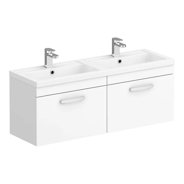 Brooklyn 1205mm Gloss White Wall Hung 2 Drawer Double Basin Vanity Unit 4 Brooklyn 1205mm Gloss White Wall Hung 2 Drawer Double Basin Vanity Unit - Image 2