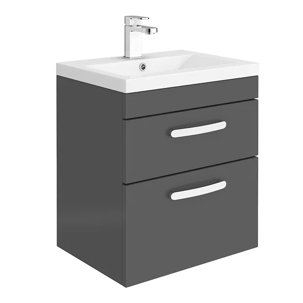Brooklyn 500mm Gloss Grey 2 Drawer Wall Hung Vanity Unit 4 Brooklyn 500mm Gloss Grey 2 Drawer Wall Hung Vanity Unit - Image 2