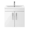 Brooklyn 600mm Gloss White 2 Door Wall Hung Vanity Unit -Modern Bathroom Shop bwh6gw d4