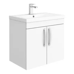 Brooklyn 600mm Gloss White 2 Door Wall Hung Vanity Unit -Modern Bathroom Shop bwh6gw nl