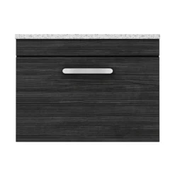 Brooklyn Wall Hung Countertop Vanity Unit - Black - 600mm With White Worktop & Chrome Handle