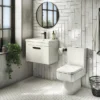 Brooklyn Wall Hung Vanity - Gloss White - 500mm Wide 1-Drawer Inc. Matt Black Handle -Modern Bathroom Shop bwhsd5whtmbd2