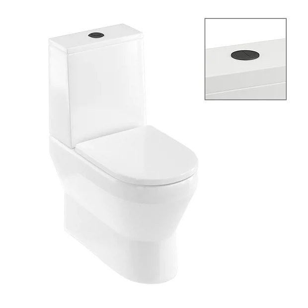 Britton Curve2 Rimless Close Coupled Back To Wall Toilet With Matt Black Flush Button + Soft Close Seat 4 Britton Curve2 Rimless Close Coupled Back To Wall Toilet With Matt Black Flush Button + Soft Close Seat - Image 2