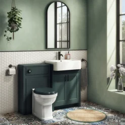 Chatsworth Traditional Green Semi-Recessed Vanity - 600mm Wide With Matt Black Handles