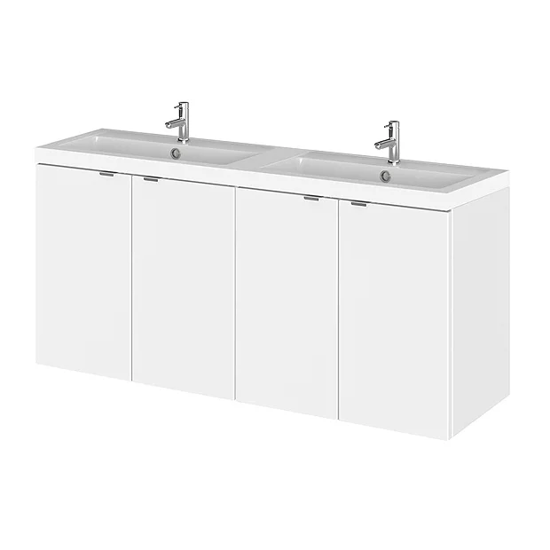 Hudson Reed 1200mm Gloss White Full Depth Wall Hung Unit & Double Basin 4 Hudson Reed 1200mm Gloss White Full Depth Wall Hung Unit & Double Basin - Image 2
