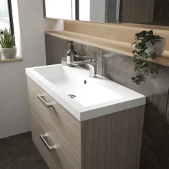Hudson Reed Fusion 800mm Driftwood Full Depth Wall Hung 2-Drawer Unit & Basin -Modern Bathroom Shop cbi231 d3