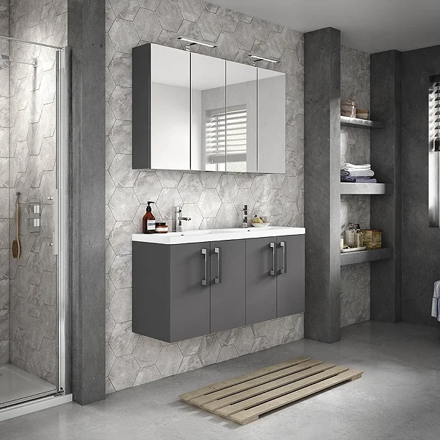 Hudson Reed 1200mm Gloss Grey Wall Hung Combination Unit & Double Basin (600 Vanity X 2) 3 Hudson Reed 1200mm Gloss Grey Wall Hung Combination Unit & Double Basin (600 Vanity X 2)