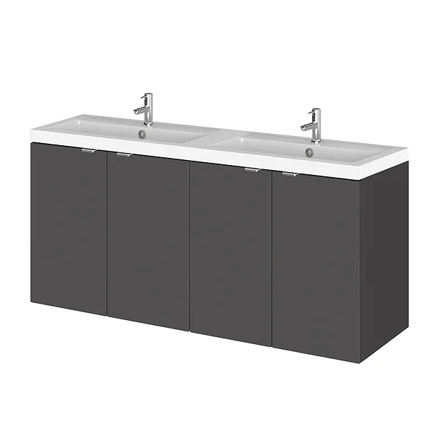 Hudson Reed 1200mm Gloss Grey Wall Hung Combination Unit & Double Basin (600 Vanity X 2) 4 Hudson Reed 1200mm Gloss Grey Wall Hung Combination Unit & Double Basin (600 Vanity X 2) - Image 2