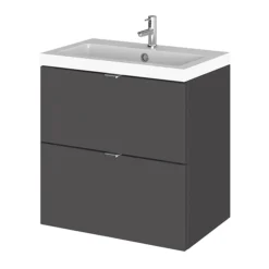 Hudson Reed Fusion 500mm Gloss Grey Full Depth Wall Hung 2-Drawer Unit & Basin -Modern Bathroom Shop cbi941 l