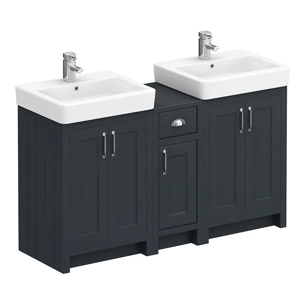 Chatsworth Traditional Graphite Double Basin Vanity + Cupboard Combination Unit 5 Chatsworth Traditional Graphite Double Basin Vanity + Cupboard Combination Unit - Image 3