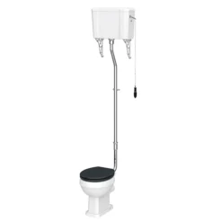 Chatsworth High Level Traditional Toilet W. Graphite Seat & Black Flush Pull Handle -Modern Bathroom Shop chhlwcbfl