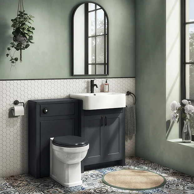 Chatsworth Traditional Graphite Semi-Recessed Vanity Unit W. Matt Black Handles + Toilet Package 4 Chatsworth Traditional Graphite Semi-Recessed Vanity Unit W. Matt Black Handles + Toilet Package - Image 2