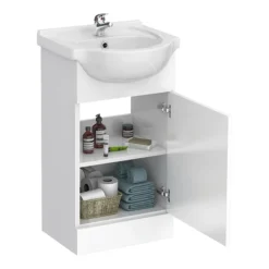 Cove 950mm Cloakroom Vanity Unit Suite + Basin Mixer (Gloss White - Depth 300mm) -Modern Bathroom Shop cv450wcdty305 detail3