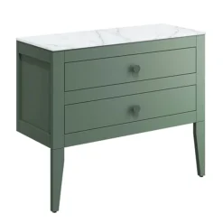 Crosswater Canvass Sage Green 900mm Double Drawer Unit With Carrara Marble Effect Worktop -Modern Bathroom Shop cv900wlsgr l