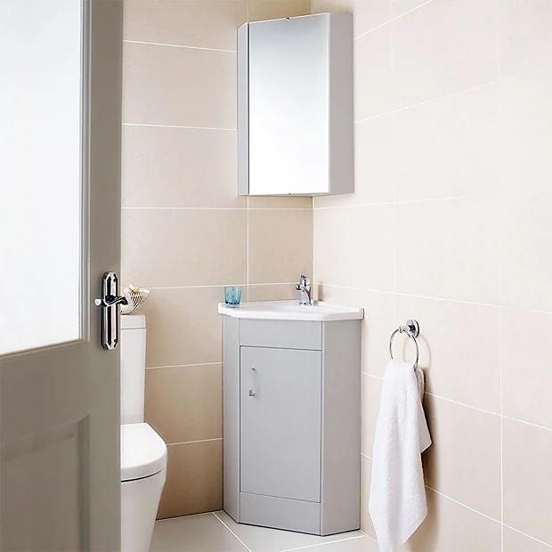Cove Gloss Light Grey Corner Mirror Cabinet 3 Cove Gloss Light Grey Corner Mirror Cabinet