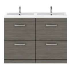 Brooklyn 1205mm Grey Avola Double Basin 4 Drawer Vanity Unit -Modern Bathroom Shop dbfs12ga4d d3