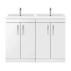 Brooklyn 1205mm White Gloss Double Basin Vanity Unit -Modern Bathroom Shop dbfs12wht d1