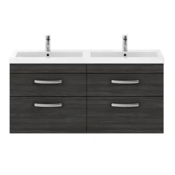 Brooklyn 1205mm Black Wall Hung Double Basin Vanity Unit -Modern Bathroom Shop dbwh12blk d1
