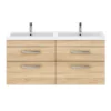 Brooklyn 1205mm Natural Oak Wall Hung Double Basin Vanity Unit -Modern Bathroom Shop dbwh12ok d4
