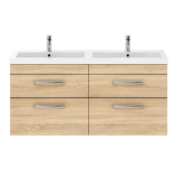 Brooklyn 1205mm Natural Oak Wall Hung Double Basin Vanity Unit 3 Brooklyn 1205mm Natural Oak Wall Hung Double Basin Vanity Unit