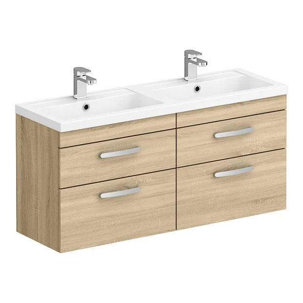 Brooklyn 1205mm Natural Oak Wall Hung Double Basin Vanity Unit 4 Brooklyn 1205mm Natural Oak Wall Hung Double Basin Vanity Unit - Image 2