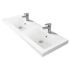 Brooklyn 1205mm Gloss White Wall Hung 2 Drawer Double Basin Vanity Unit 9 Brooklyn 1205mm Gloss White Wall Hung 2 Drawer Double Basin Vanity Unit -Modern Bathroom Shop dbwh12wht1d d1