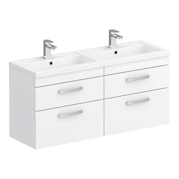 Brooklyn 1205mm White Gloss Wall Hung Double Basin Vanity Unit 4 Brooklyn 1205mm White Gloss Wall Hung Double Basin Vanity Unit - Image 2