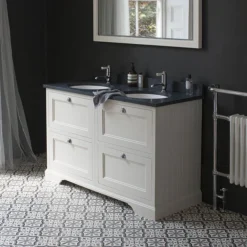 Burlington 130 4-Drawer Vanity Unit & Minerva Worktop With Double Basin - Classic Grey -Modern Bathroom Shop fc10gbc12 d2