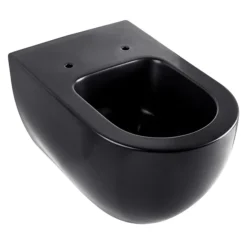 BagnoDesign Koy Matt Black Rimless Wall Hung Toilet With Soft Close Seat -Modern Bathroom Shop koy320mb d1