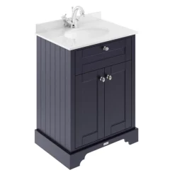 Old London 600mm Cabinet & Single Bowl White Marble Top - Twilight Blue