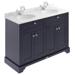 Old London 1200mm Cabinet & Double Bowl Grey Marble Top - Twilight Blue