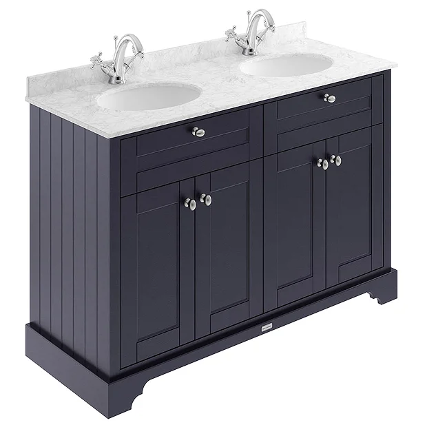 Old London 1200mm Cabinet & Double Bowl Grey Marble Top - Twilight Blue 3 Old London 1200mm Cabinet & Double Bowl Grey Marble Top - Twilight Blue