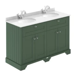 Old London 1200mm Cabinet & Double Bowl White Marble Top - Hunter Green