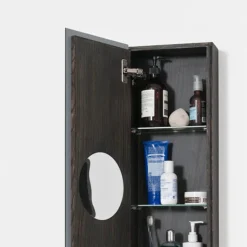 800mm Slimline Mirror Cabinet Dark Oak -Modern Bathroom Shop m800do d2