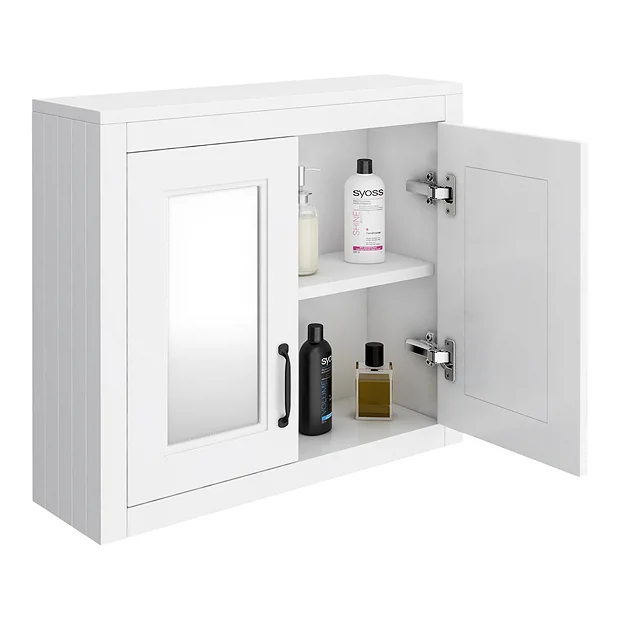 Chatsworth White 2-Door Mirror Cabinet - 690mm Wide With Matt Black Handles 5 Chatsworth White 2-Door Mirror Cabinet - 690mm Wide With Matt Black Handles - Image 3