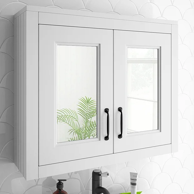 Chatsworth White 2-Door Mirror Cabinet - 690mm Wide With Matt Black Handles 4 Chatsworth White 2-Door Mirror Cabinet - 690mm Wide With Matt Black Handles - Image 2
