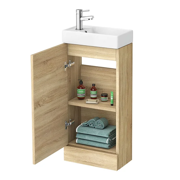 Milan W400 X D222mm Natural Oak Effect Compact Floor Standing Basin Unit 3 Milan W400 X D222mm Natural Oak Effect Compact Floor Standing Basin Unit