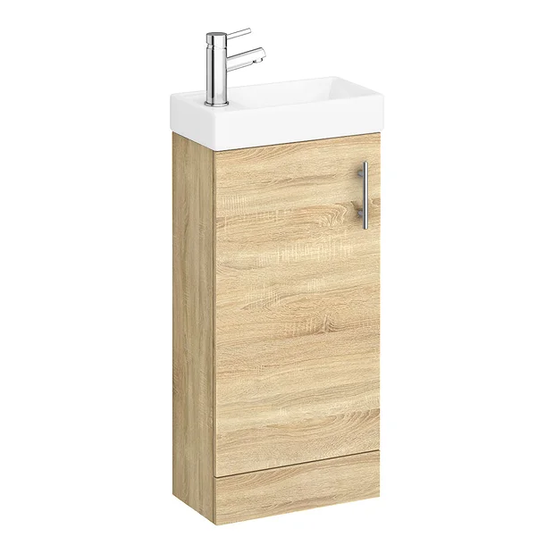Milan W400 X D222mm Natural Oak Effect Compact Floor Standing Basin Unit 4 Milan W400 X D222mm Natural Oak Effect Compact Floor Standing Basin Unit - Image 2