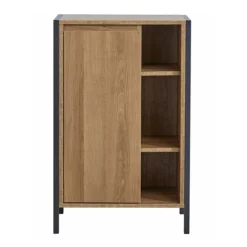 Milan Industrial Matt Black Framed Open Shelf Bathroom Storage Unit - Wood Effect -Modern Bathroom Shop mil352m d1