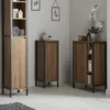 Milan Industrial Matt Black Framed Open Shelf Bathroom Storage Unit - Wood Effect -Modern Bathroom Shop mil352m d4