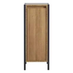 Milan Industrial Matt Black Framed 1-Door Bathroom Storage Unit - Wood Effect -Modern Bathroom Shop mil353md1